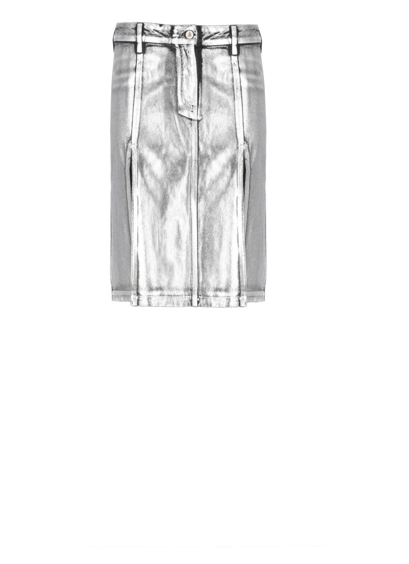 The Attico Shiny Cotton Midi Skirt With Structured Silhouette