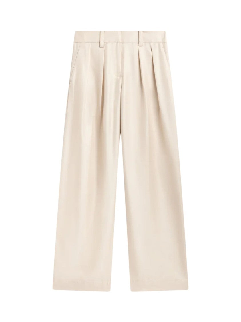 The Frankie Shop Ivory High Waist Silk Wide-Leg Pants