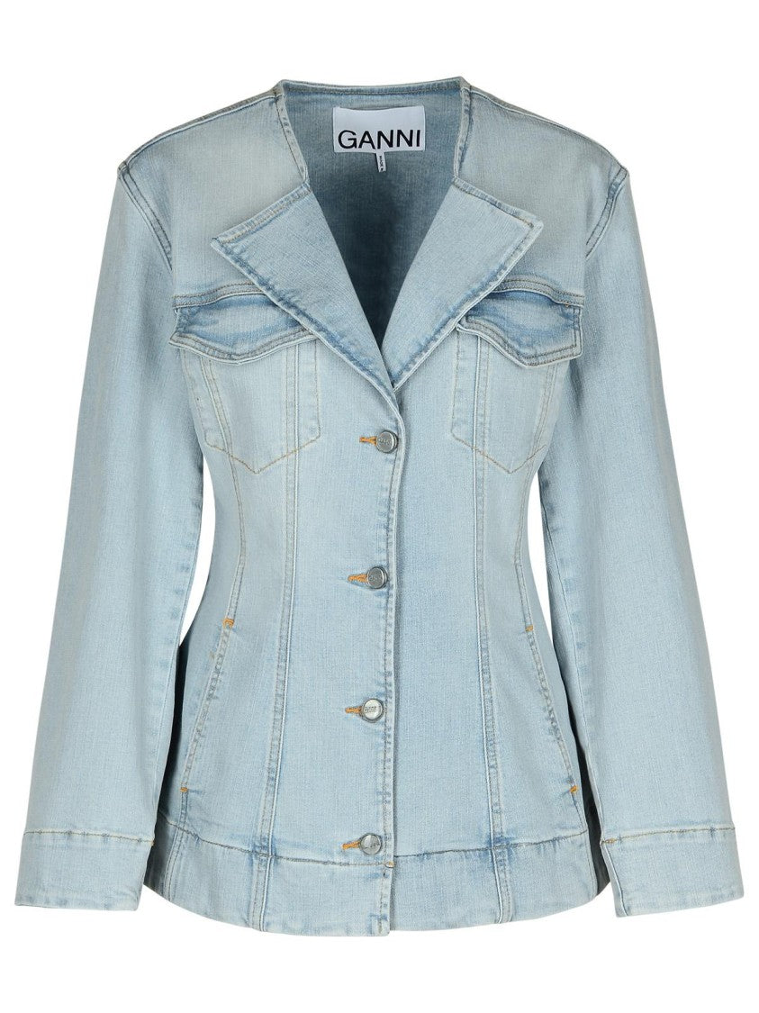 Ganni Light Blue Cotton Blazer
