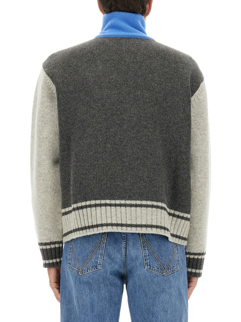 Bottega Veneta Color-Block Wool Knit Shirt With Zip-Up Front