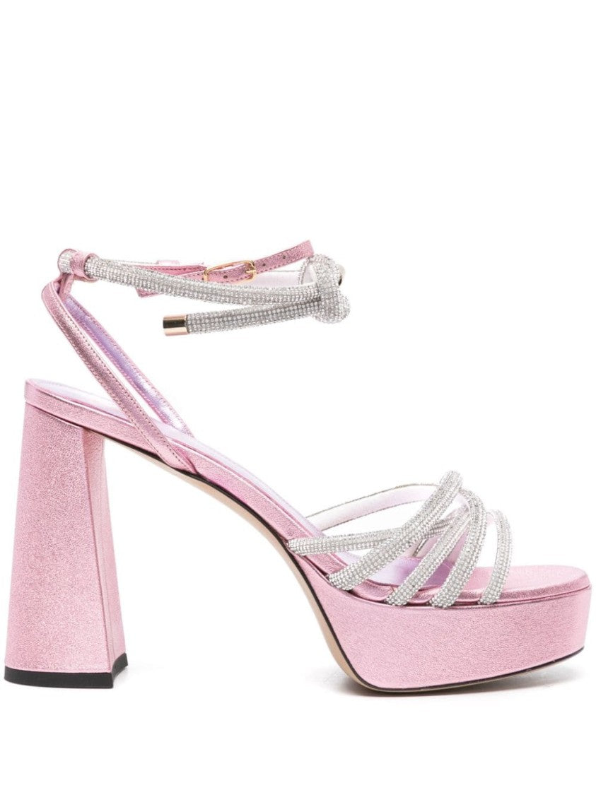 Patou Rhinestone-Embellished Pink Calf Leather Sandals