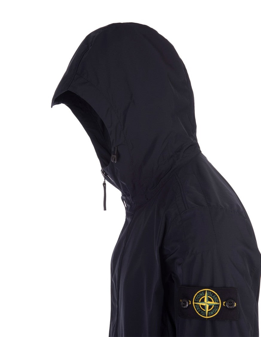 Stone Island Hooded Blue Polyester Jacket