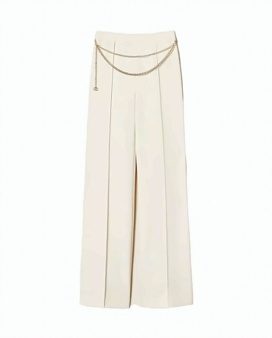 Twin-Set Crêpe Cady Removable Chain Belt Wide-Leg Pants
