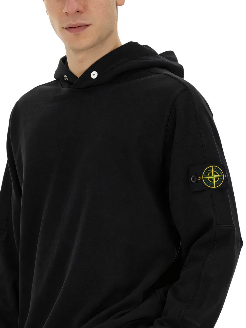 Stone Island Classic Black Hoodie With Distinctive Sleeve Logo