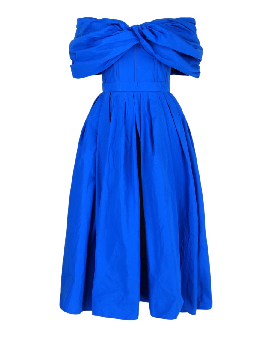 Alexander Mcqueen Draped Off-The-Shoulder Midi Dress