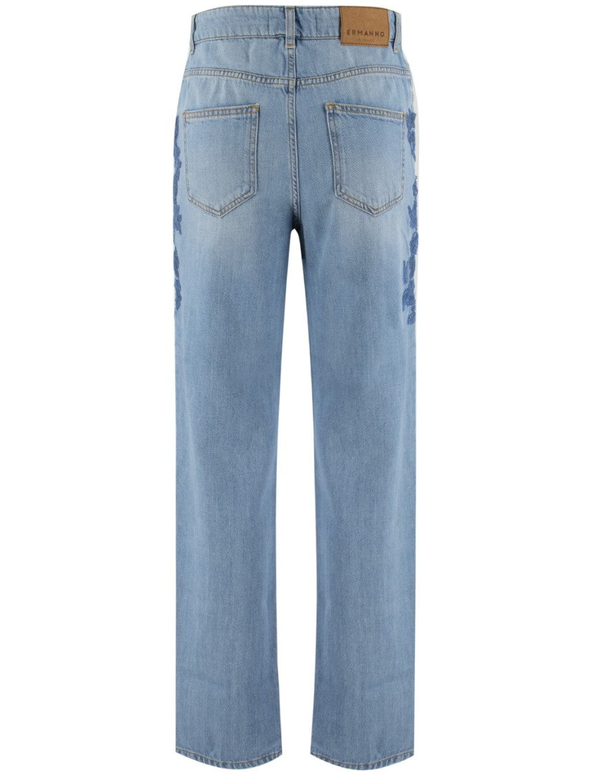 Ermanno Firenze Denim Jeans With Lace Embroidery