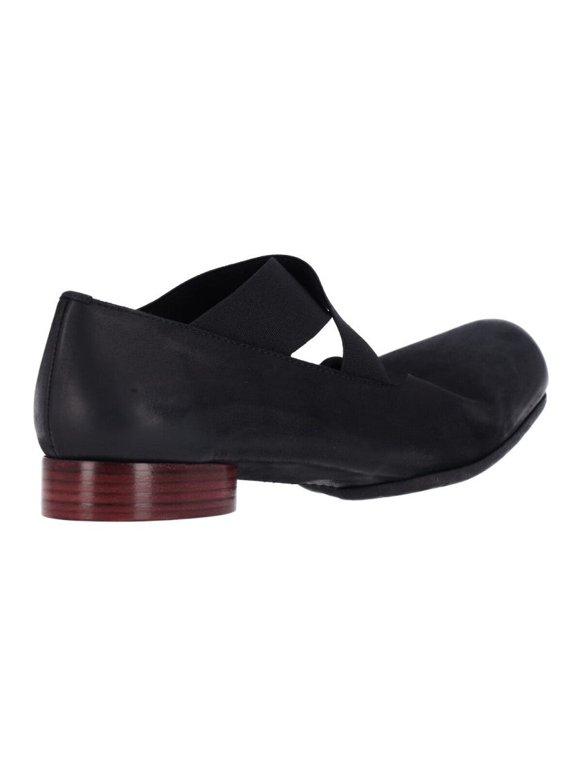 Uma Wang Black Square-Toe Leather Flats