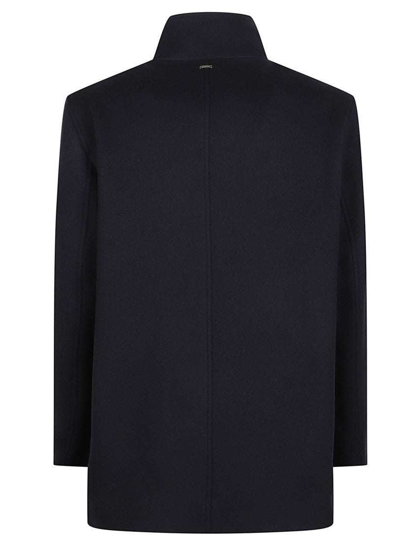 Herno Black Double-Breasted Wool-Blend Peacoat
