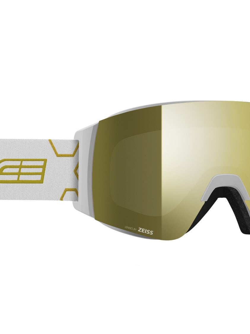 Salice White Wide-Lens Reflective Gold Ski Goggles