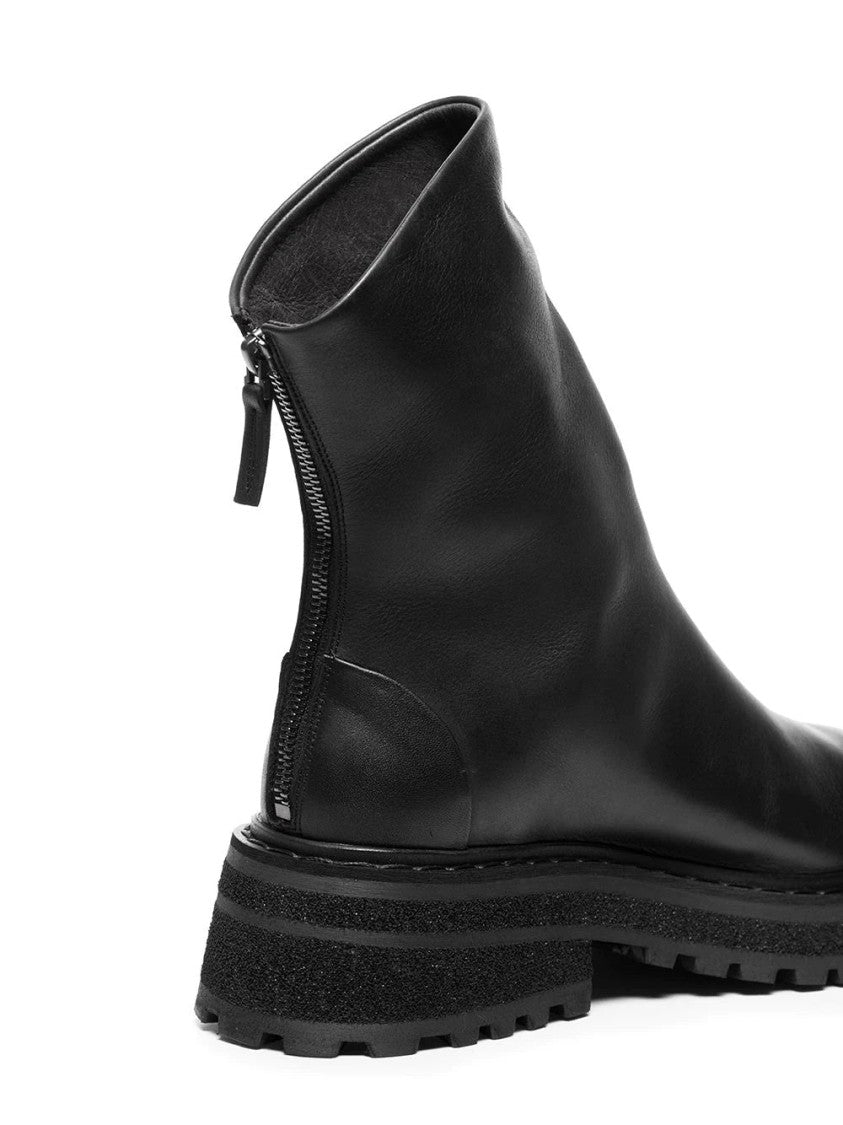 Marsèll Minimalist Black Cow Leather Ankle Boots With Rubber Sole