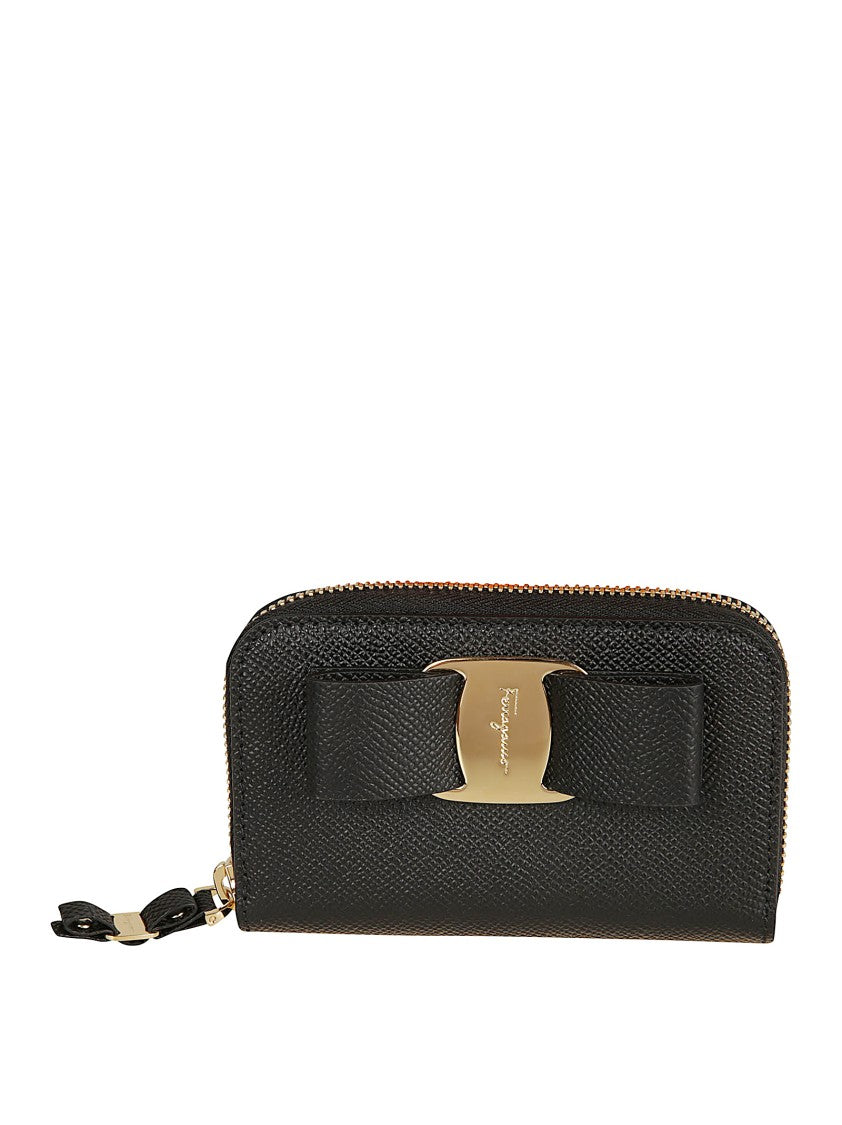 Ferragamo Textured Calfskin Card Holder With Signature Vara Bow