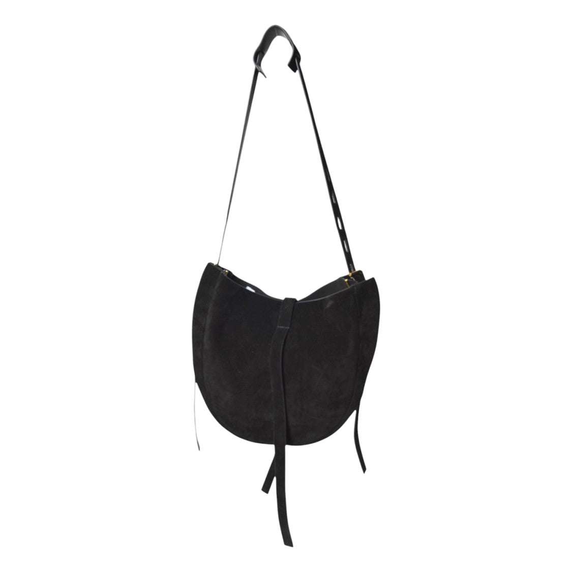 Mino Bossi Curved Black Leather Shoulder Bag With Adjustable Strap