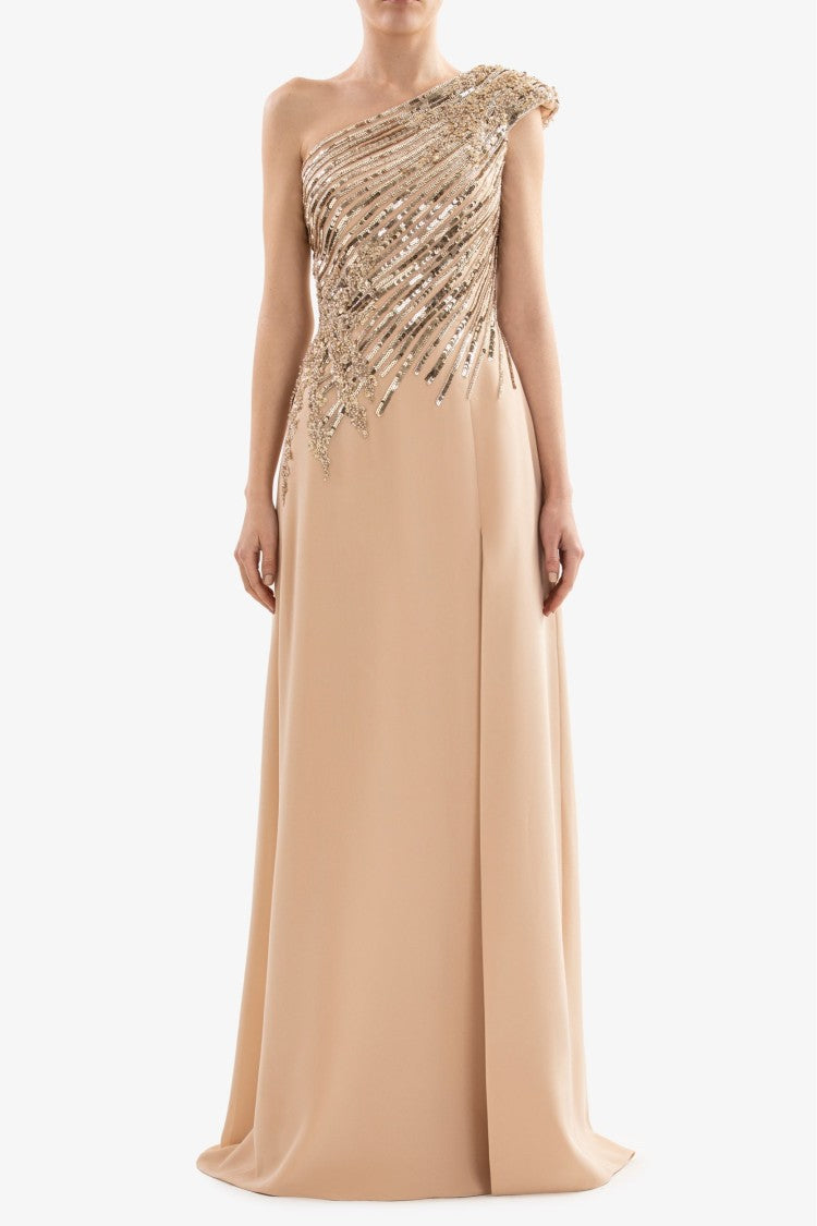 Saiid Kobeisy One Shoulder Sequin Long Dress