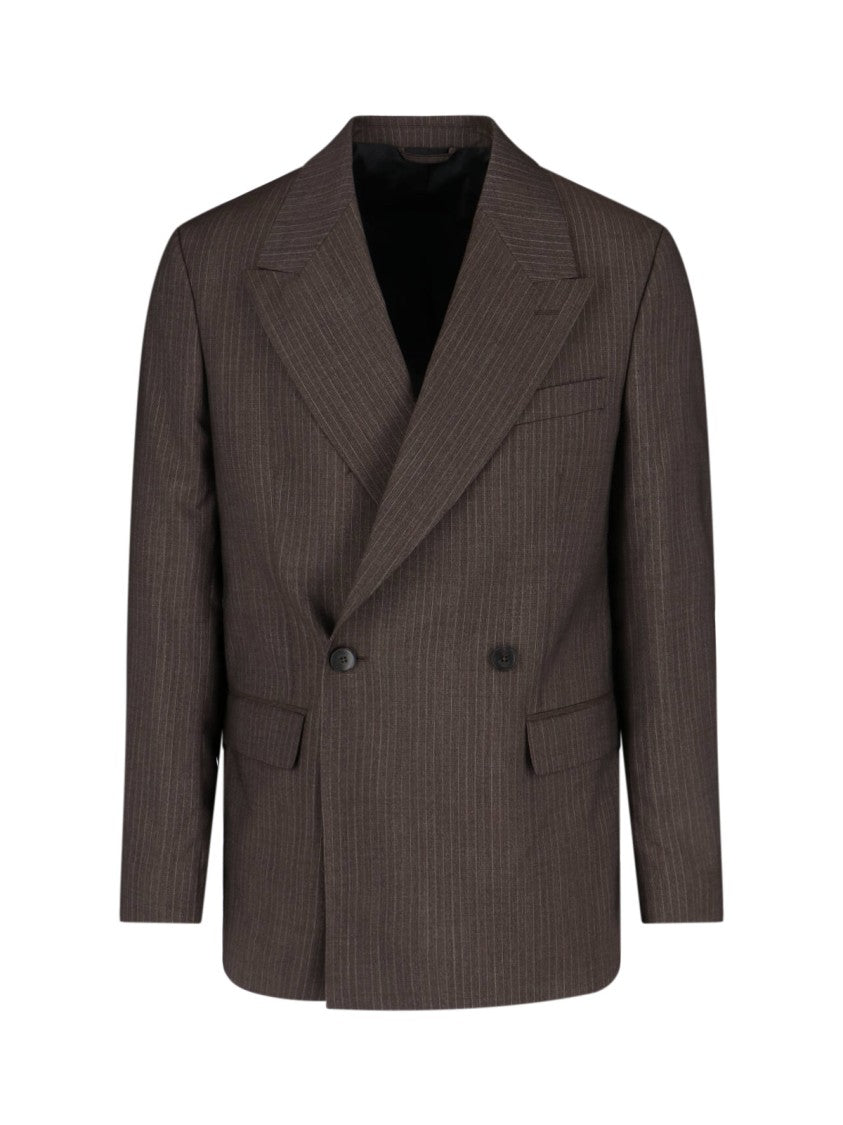 Mfpen Pinstripe Double-Breasted Blazer – Brown