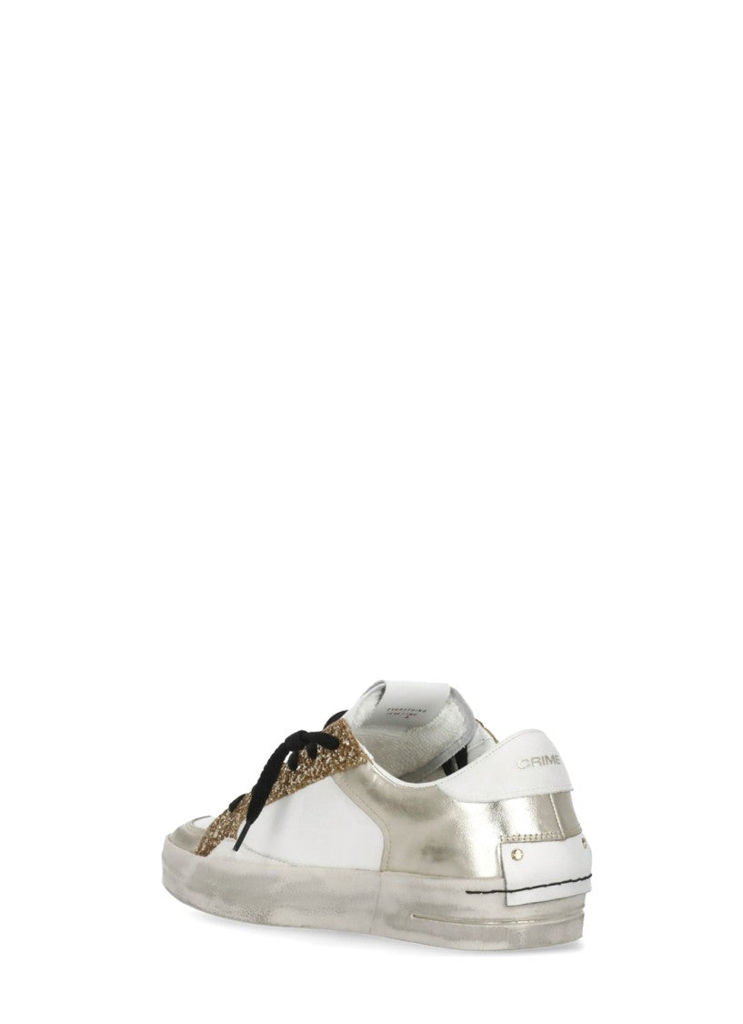 Crime London White Sk8 Deluxe Gold Strass Sneakers
