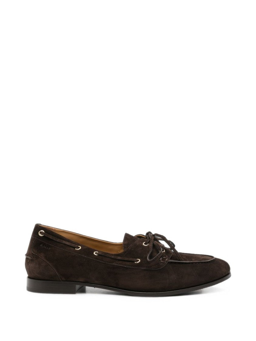 Bally Moccasin-Style Lace-Up Bow Suede Flat Shoes