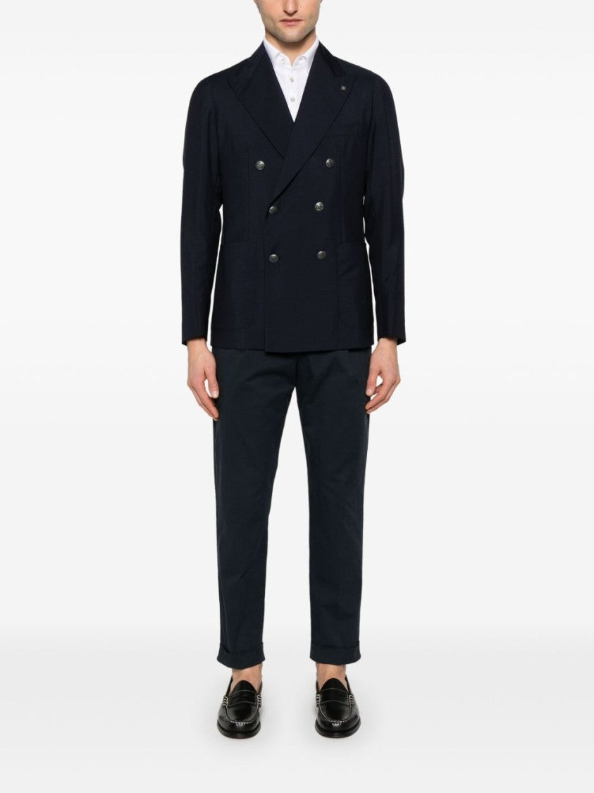 Tagliatore Double-Breasted Midnight Blue Blazer With Tailored Details
