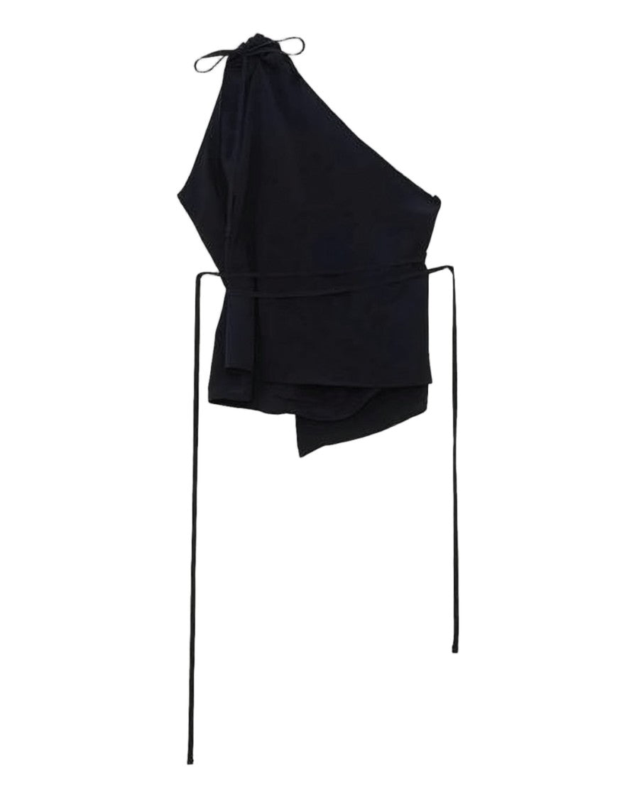 Baserange Asymmetrical One-Shoulder Silk Top With Ties