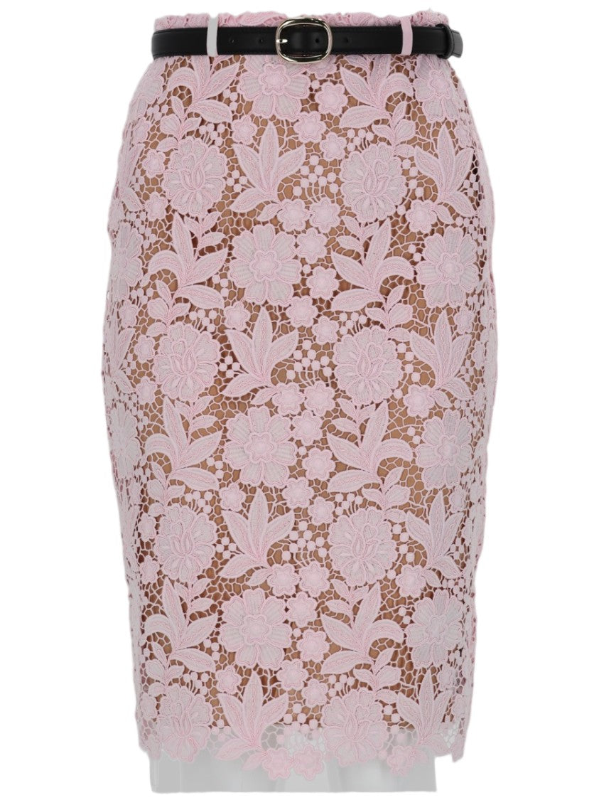 Self-Portrait Floral Lace Overlay Fitted Skirt