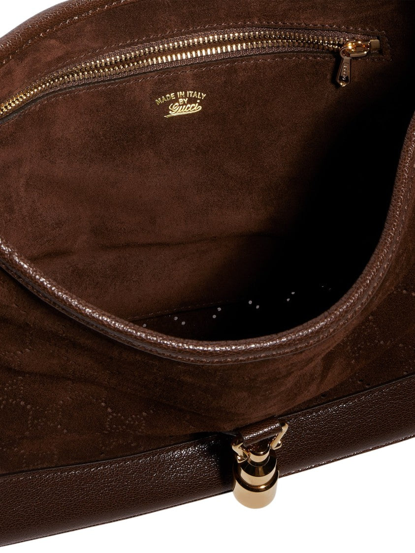 Gucci Perforated Suede Shoulder Bag With Signature Web Stripe
