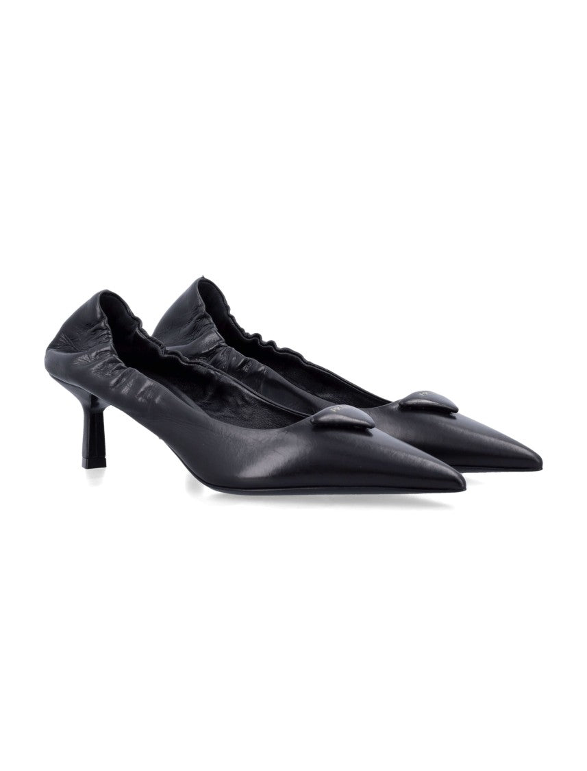 Prada Black Leather Pumps With Tapered Silhouette And Geometric Heel