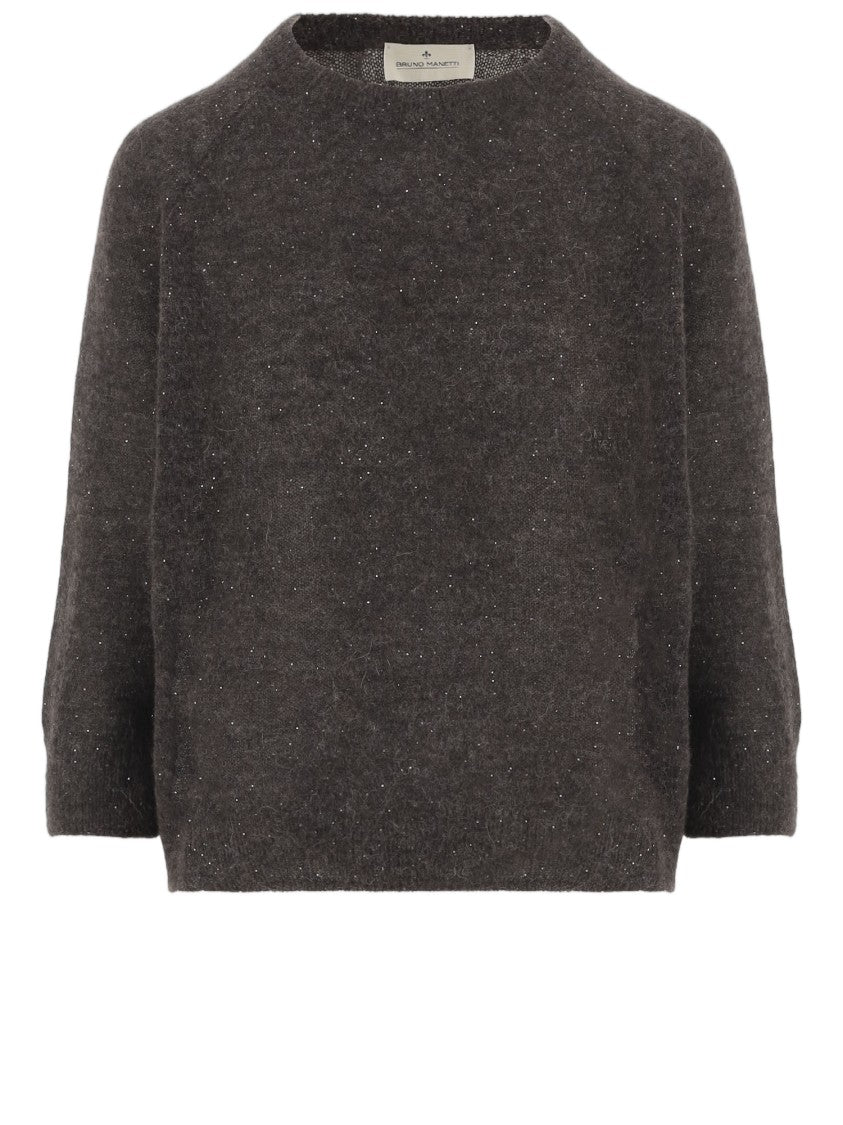 Bruno Manetti Dark Brown Alpaca And Wool Sweater With Crew Neck