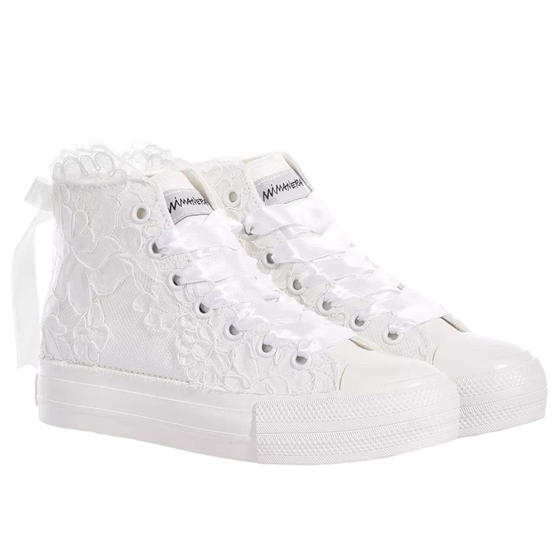 Mimanera White Handcrafted Lace Swarovski Platform Sneakers