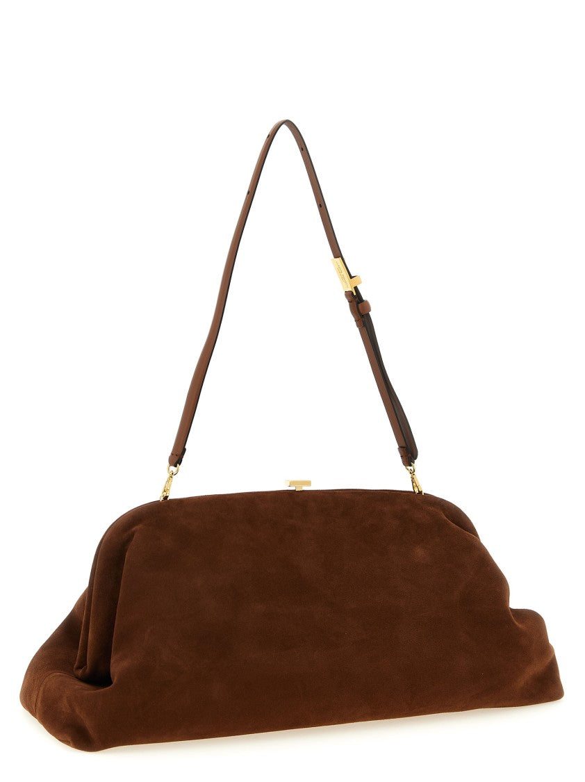 Alberta Ferretti Maxi Suede Pouch With Rigid Closure And Adjustable Strap