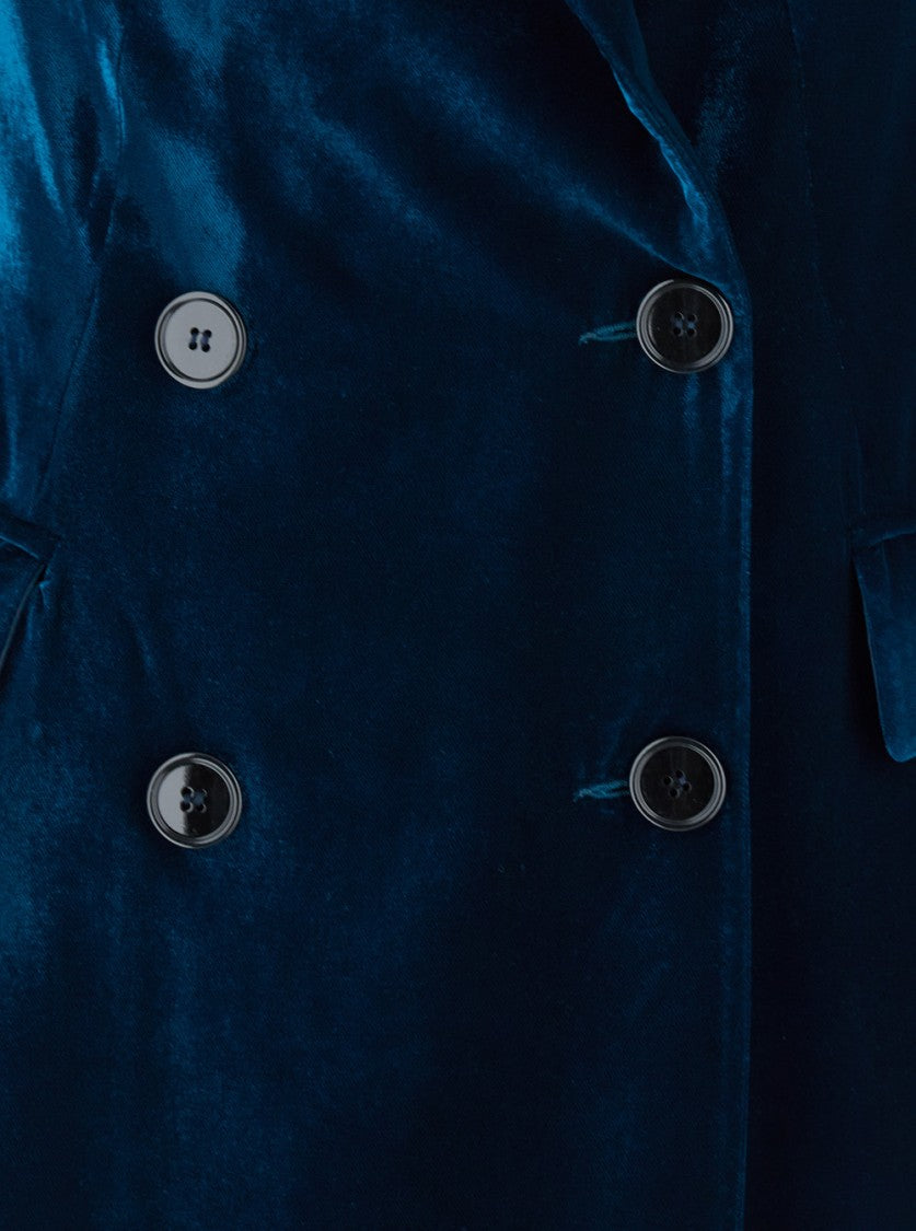 Plain Double Breasted Velvet Trench