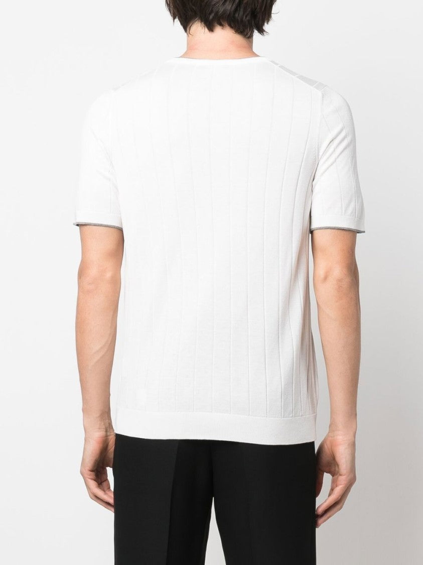 Barba Ribbed White Crew Neck T-Shirt