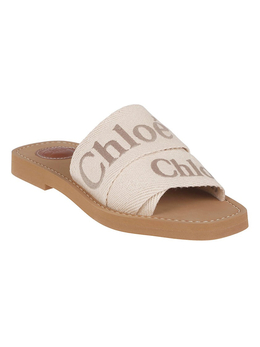 Chloé Woody Flat Linen Mules