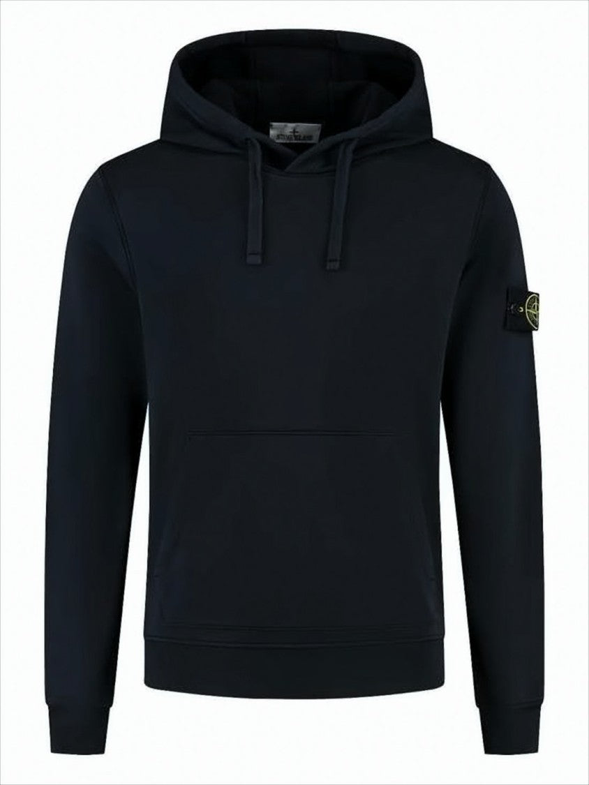 Stone Island Black Hoodie With Drawstring And Signature Patch