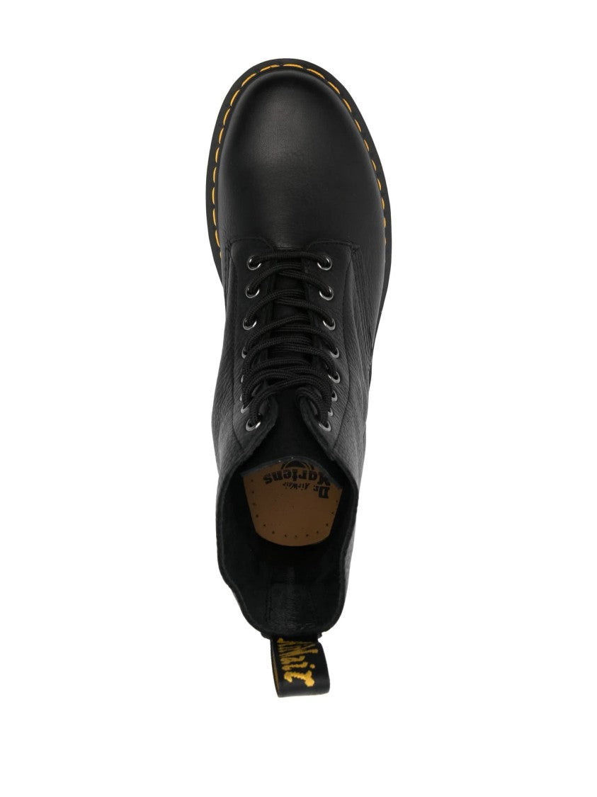 Dr. Martens Ankle-High Textured Leather Boots With Lace-Up Front And Signature Stitching