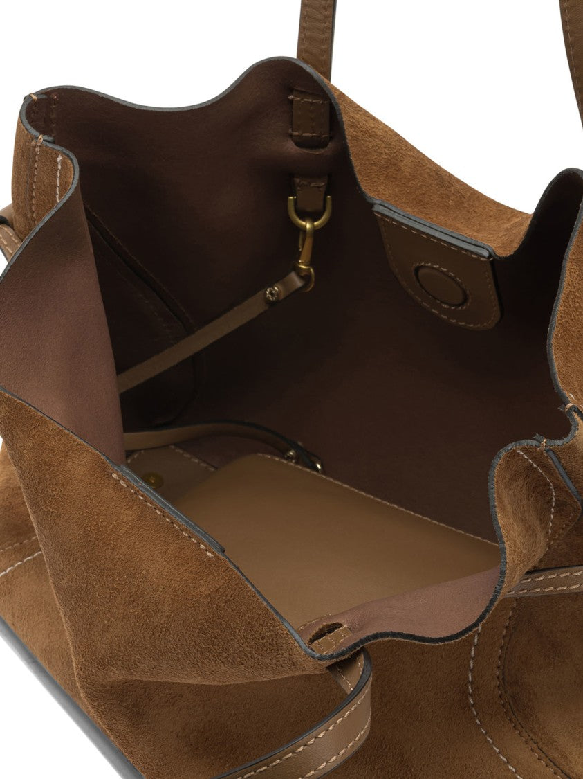 Gianni Chiarini Medium Brown Suede Shoulder Bag With Drawstring Detail