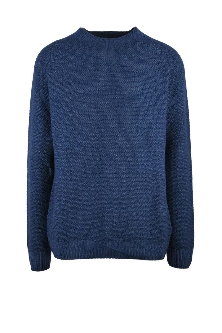 H953 Blue Merino Wool Men's Crewneck Sweater