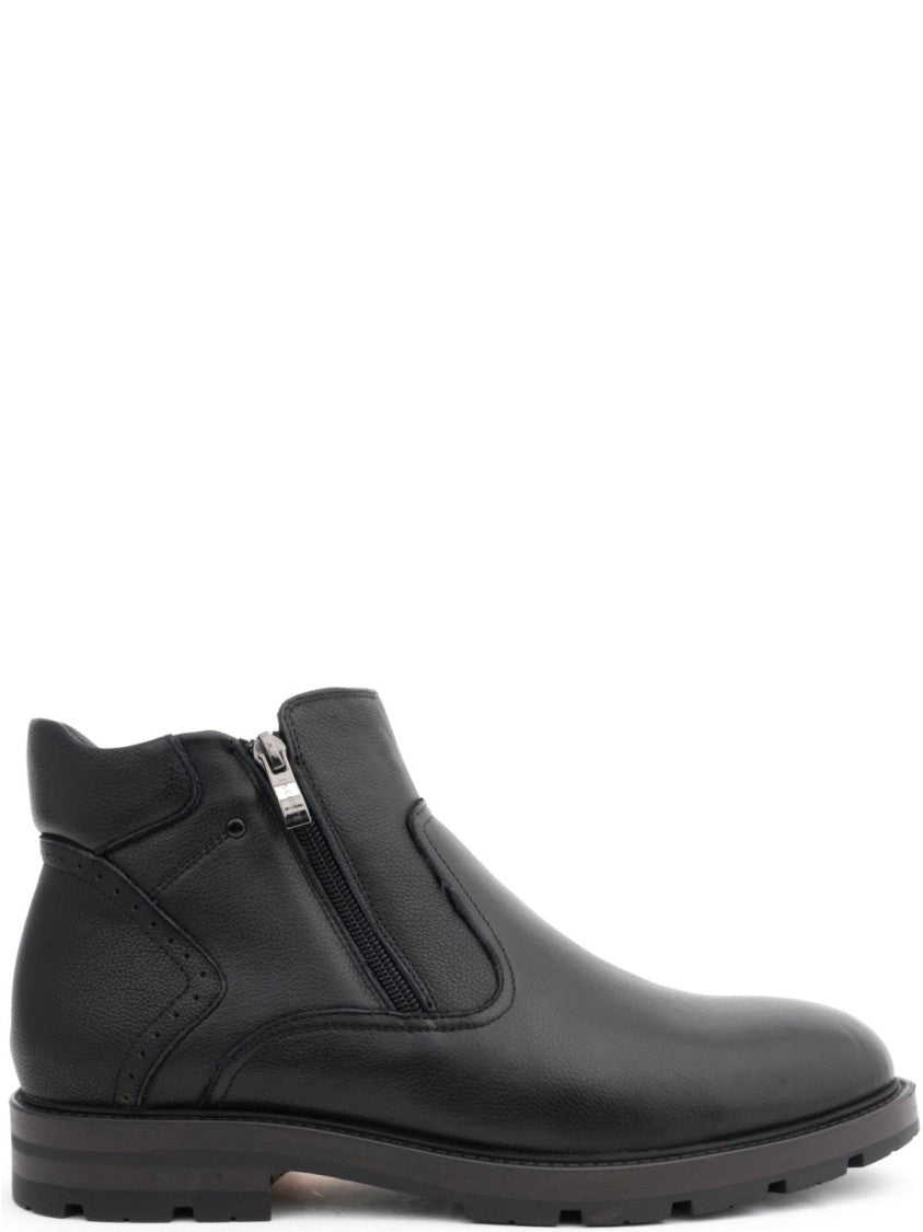 La Conte Black Leather Ankle Boots With Fur Lining
