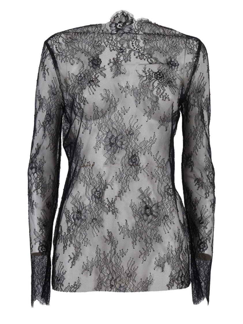 Alberta Ferretti Intricate Lace Long Sleeve Top With Floral Patterns