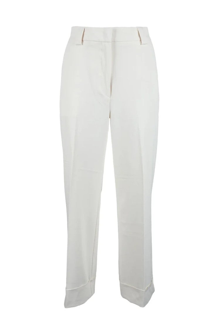 Icona Cropped Cream Trousers With Refined Tailored Fit And Elegant Sheen