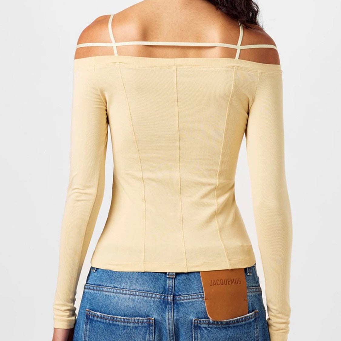 Jacquemus Fitted Off-Shoulder Long-Sleeve Top With Double Straps