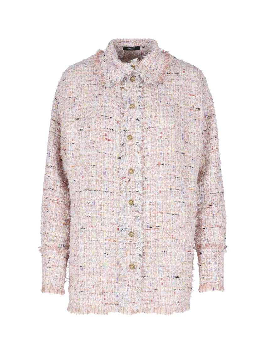 Balmain Multicolor Tweed Long-Sleeved Shirt With Gold-Tone Buttons