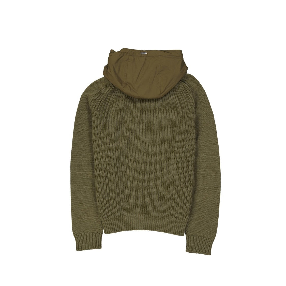 Herno Textured Ribbed Knit Jumper With Drawstring Hood And Half-Zip Closure