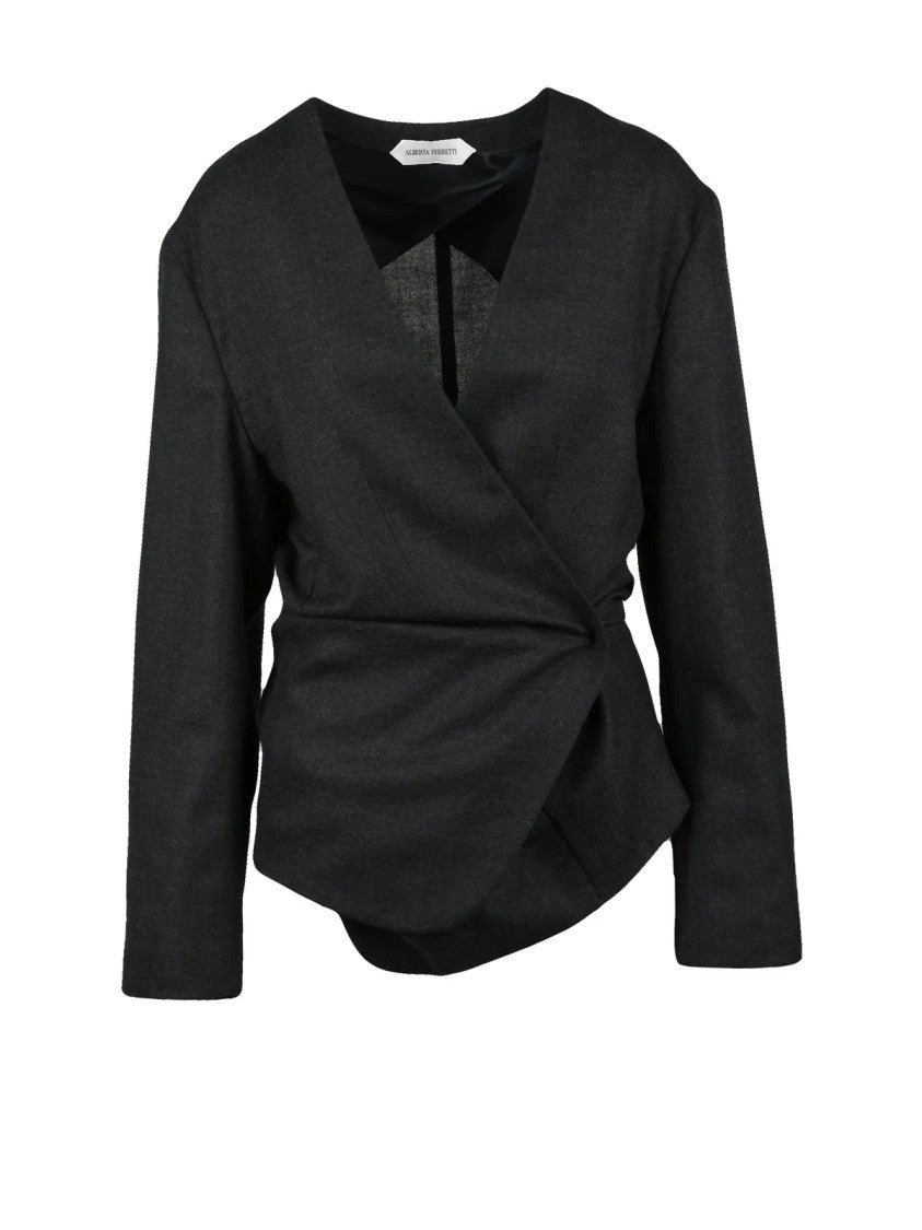Alberta Ferretti Grey Virgin Wool Asymmetric Jacket