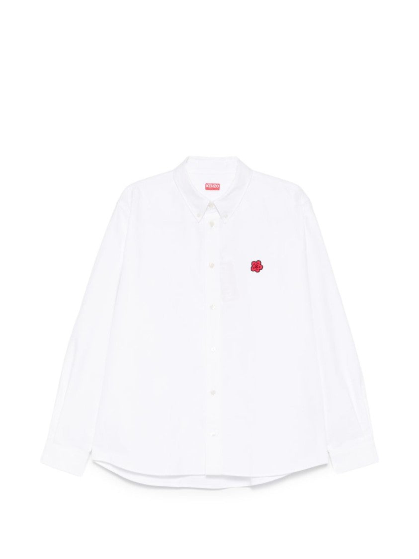 Kenzo Button-Down White Shirt With Floral Emblem