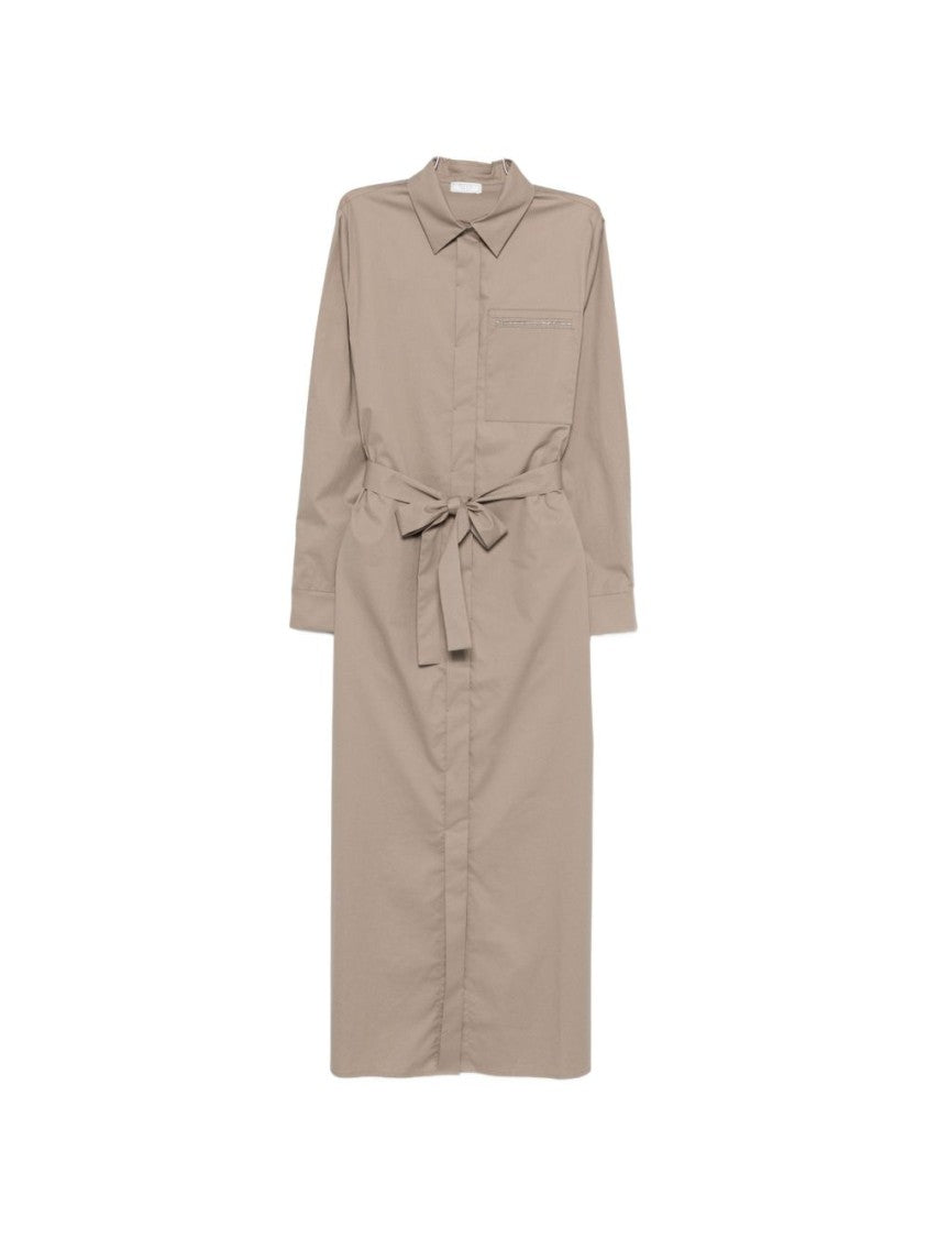 Peserico Midi Dress With Classic Shirt Collar And Self-Tie Belt