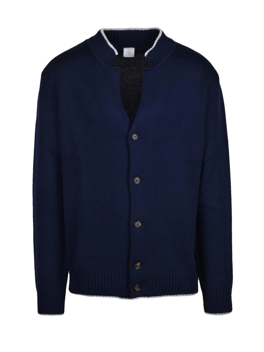 Eleventy Blue Wool Button Cardigan