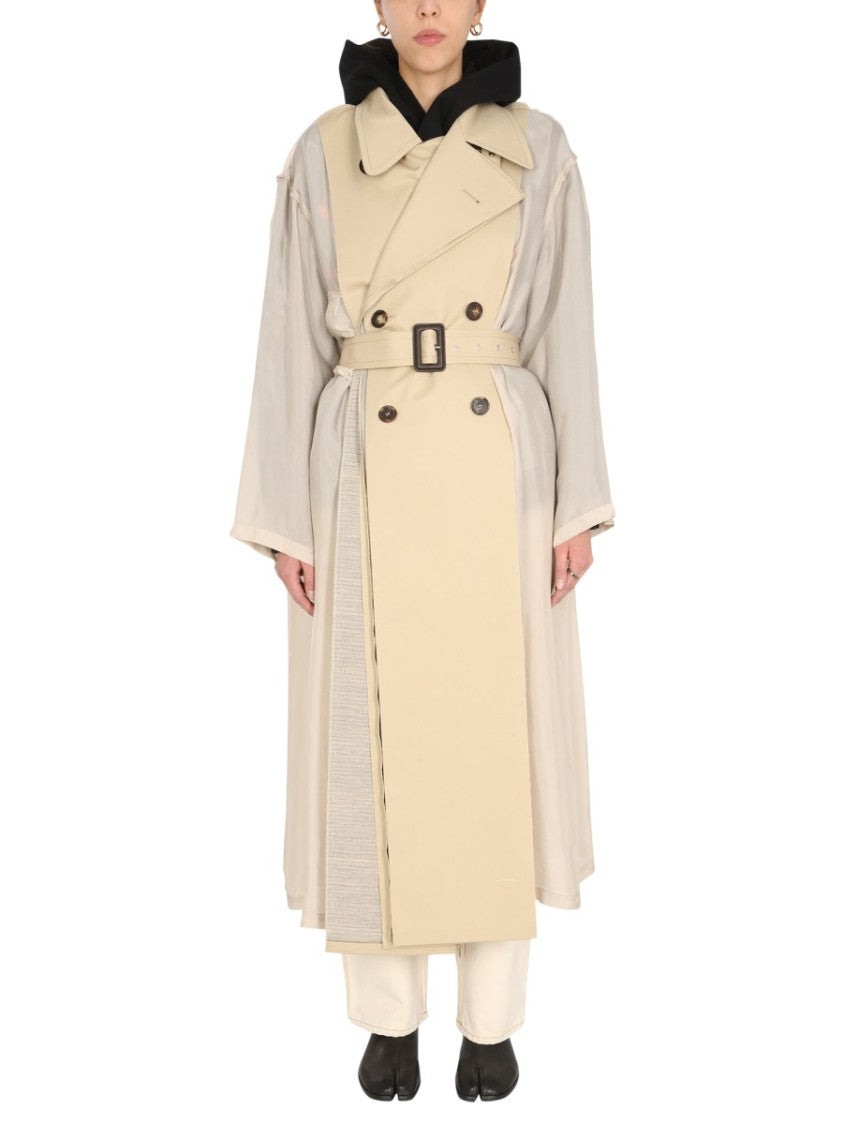 Maison Margiela Two-Material Trench Coat With Belted Waist