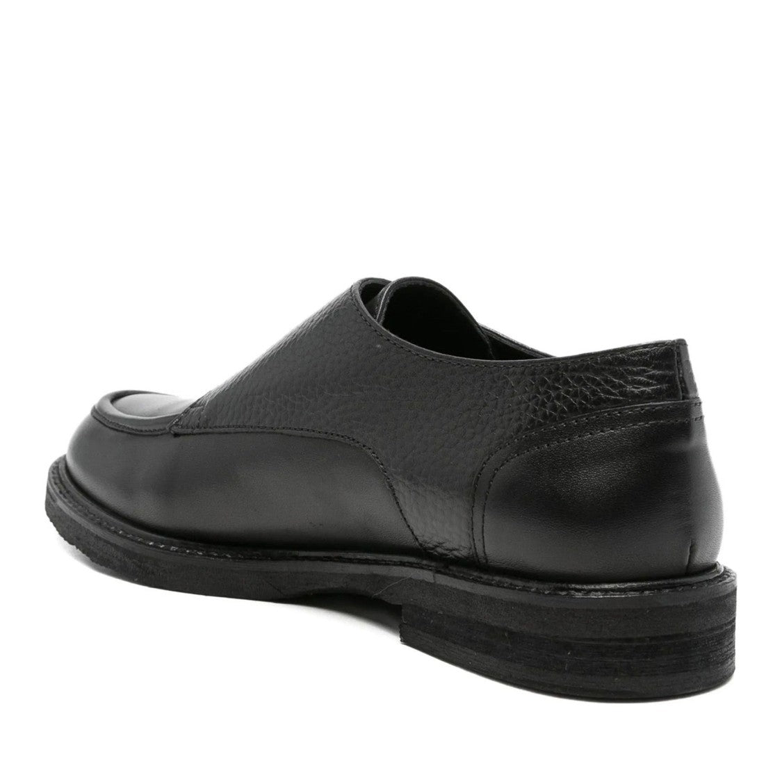 Adrianna Feretti Black Textured Silver Buckles Leather Loafers