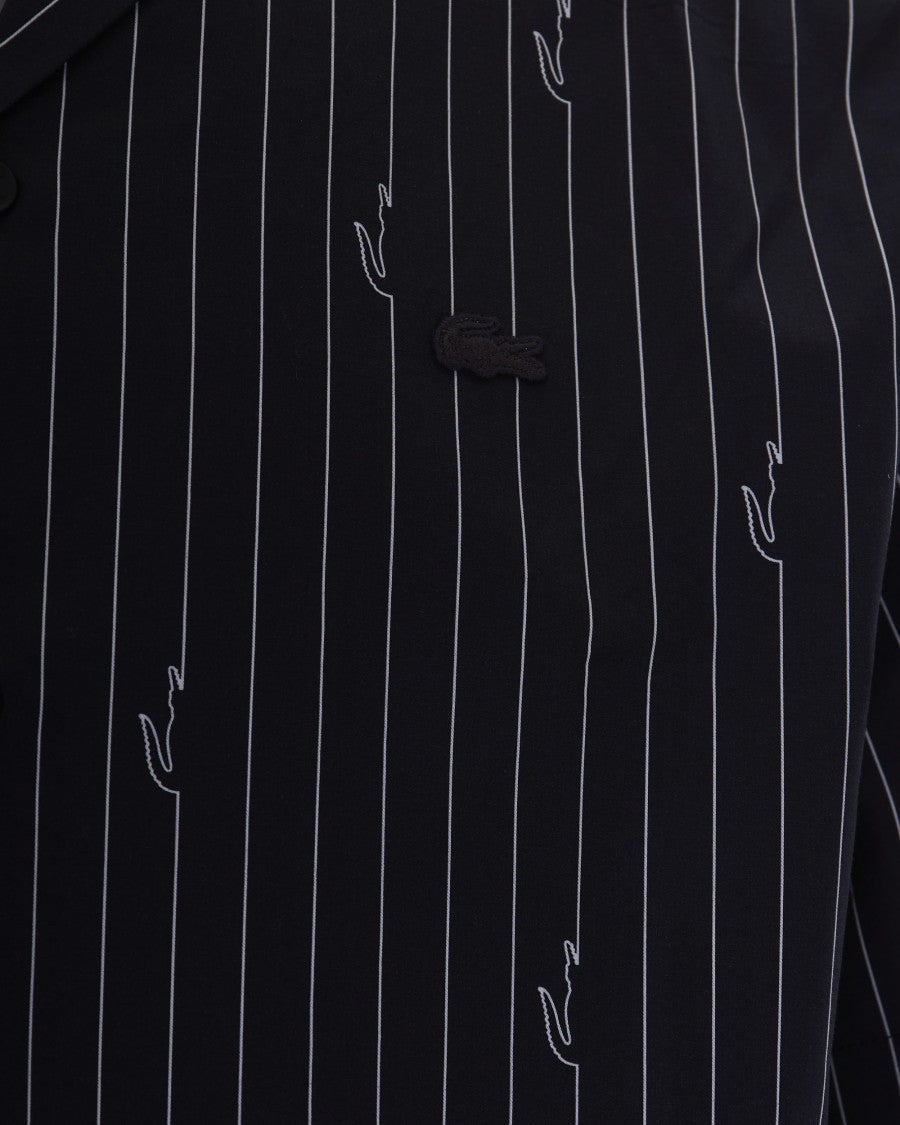 Lacoste Boxy Black Twill Shirt With Crocodile Print