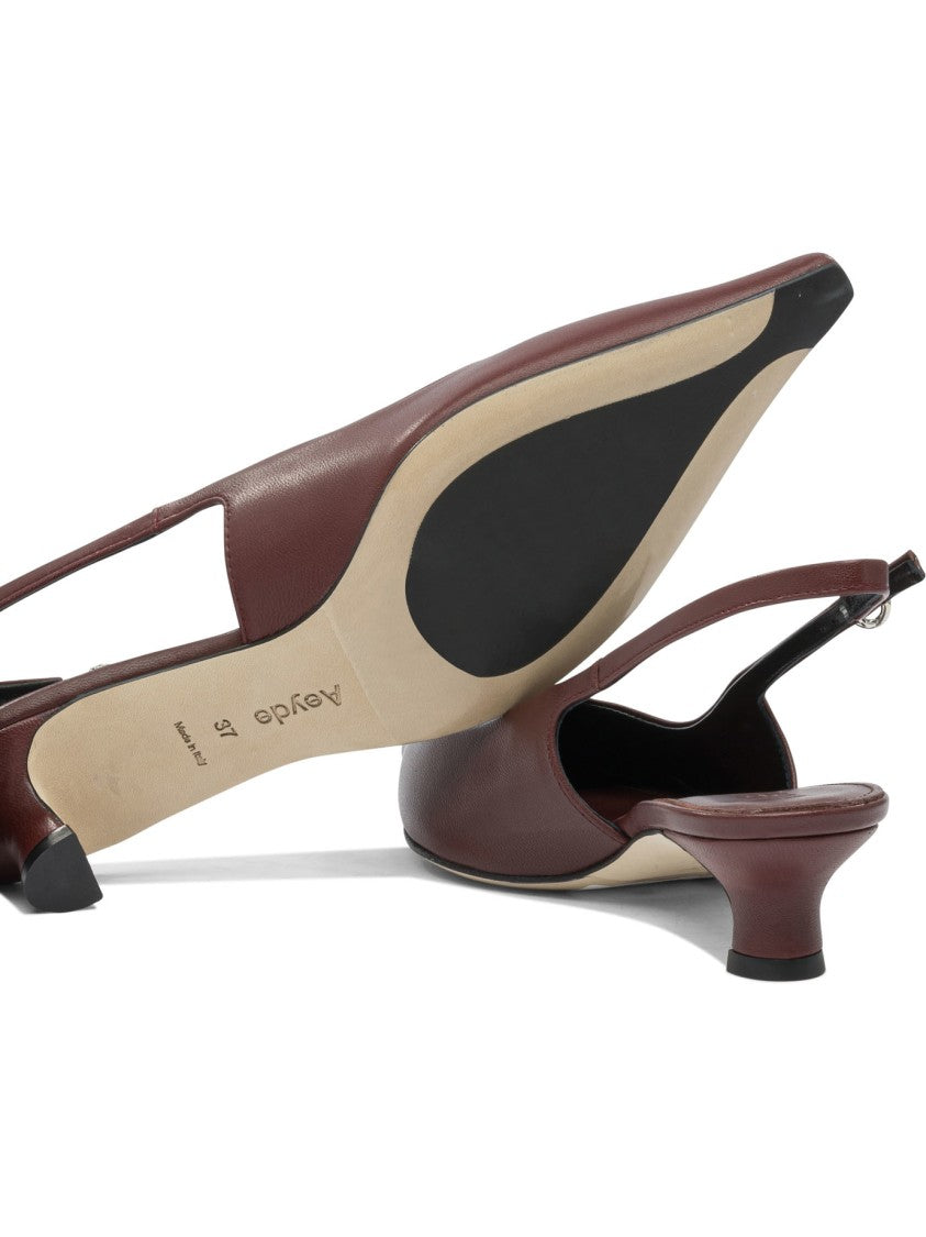 Aeydē Pointed-Toe Brown Leather Slingback Pumps