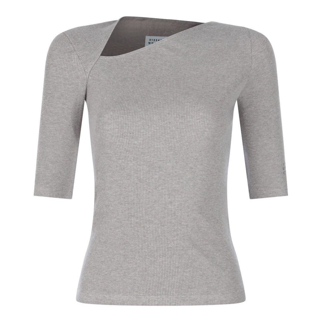 Mm6 By Maison Margiela Taupe Cotton-Virgin Wool Blend Stretch Top With Asymmetric Neckline